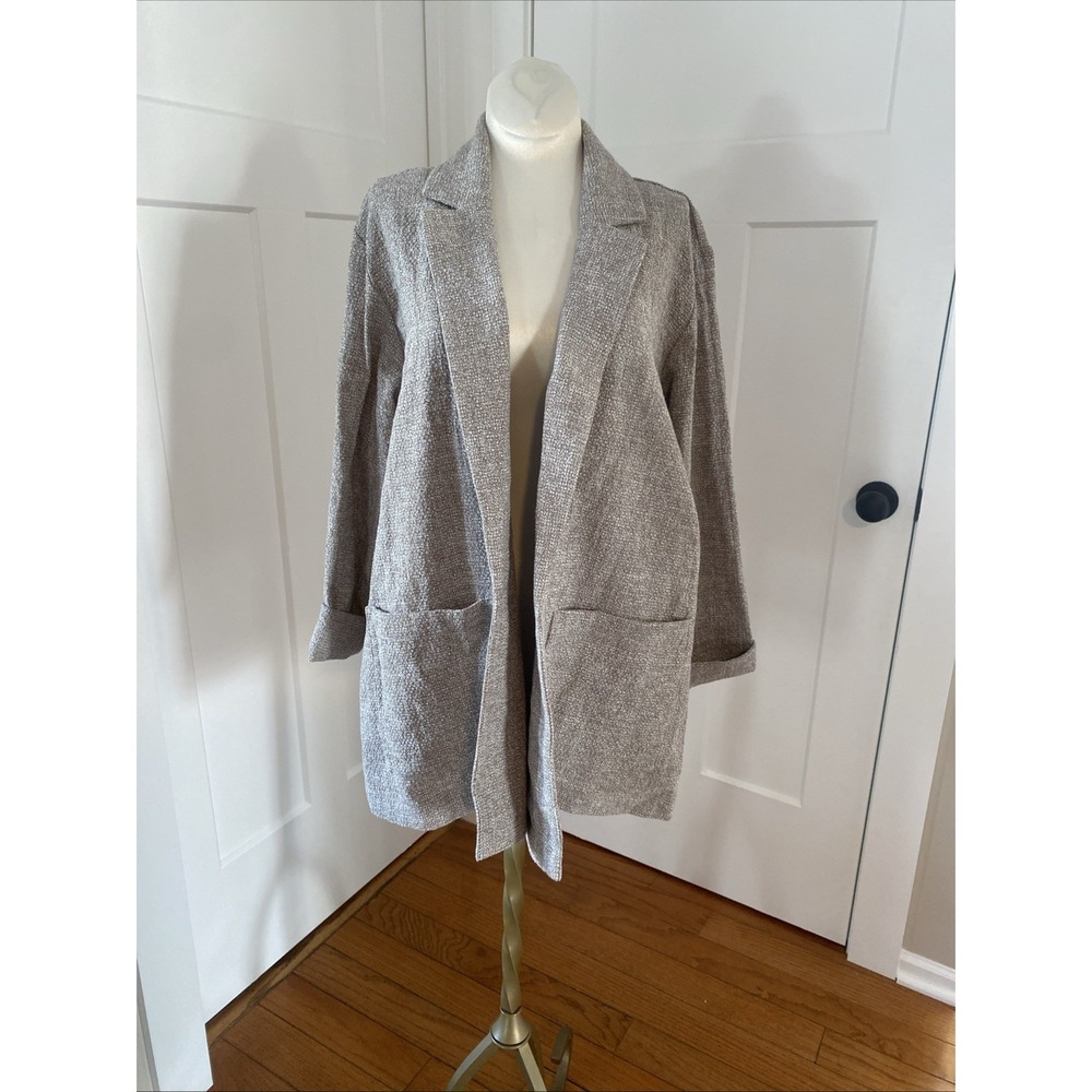 Eileen‎ Fisher Organic Cotton Blend Knit Open-Front Blazer Jacket Taupe Medium